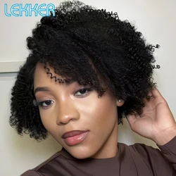 Lekker Short Pixie Cut Kinky Curly Bob Side Part Lace 100% Human Hair Wigs For Women Brazilian Remy Hair Glueless Dark Bob Wigs