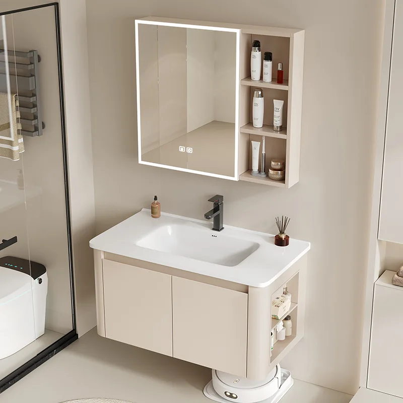 Cream wind side  cabinet, integrated ceramic, bathroom washbasin