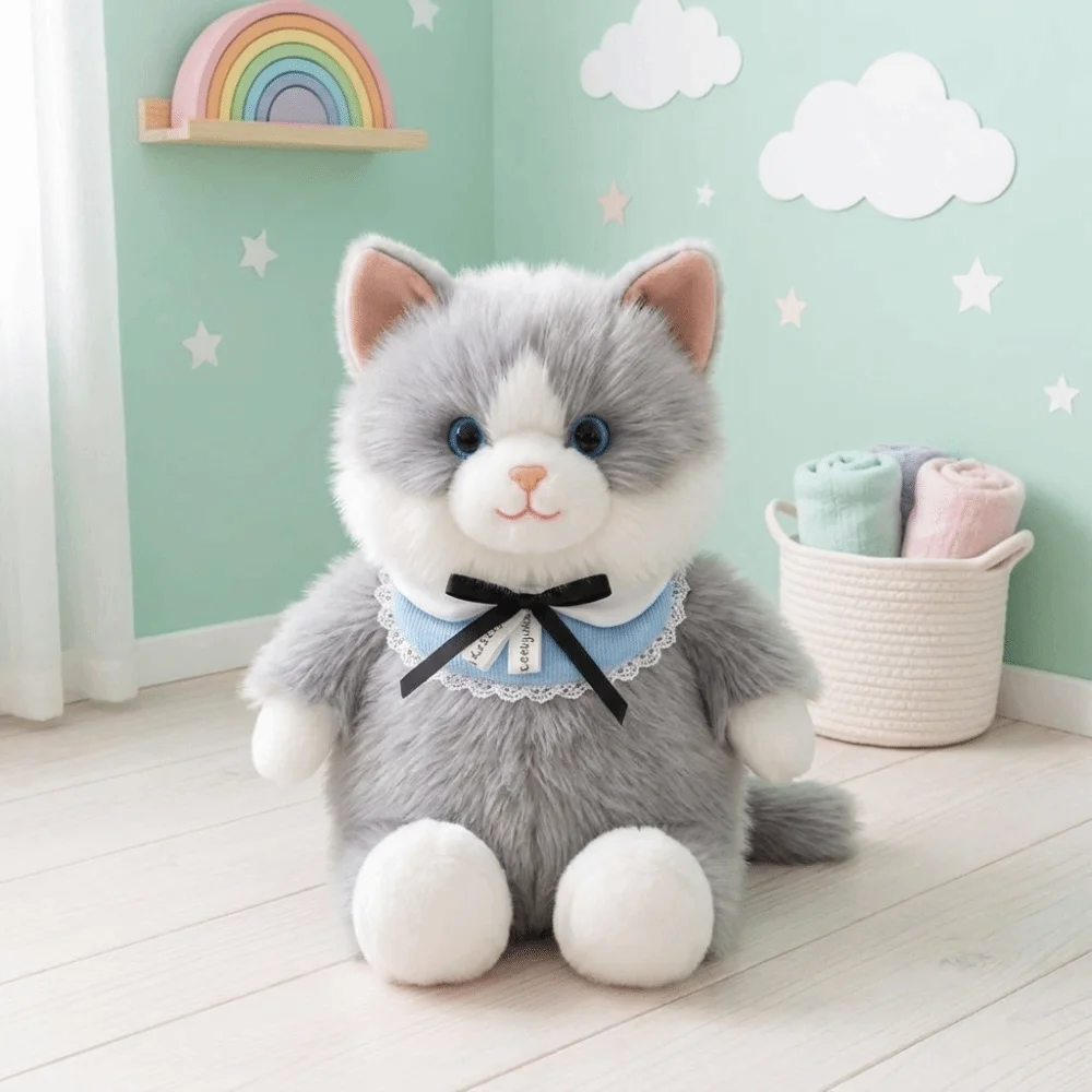 

New Fur Material Backpack Large Capacity Lifelike Stuffed Animal Bag Fluffy Soft Ragdoll Cat School Bag