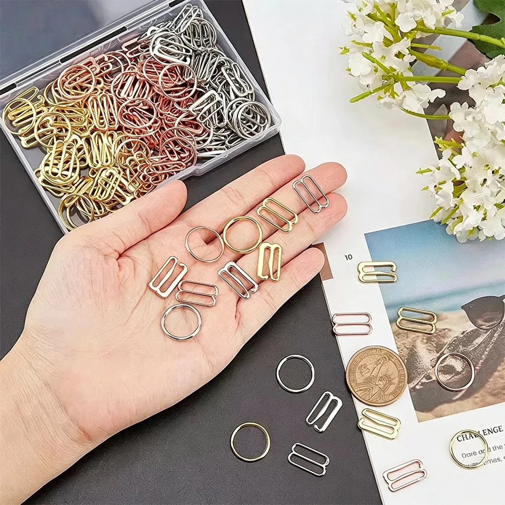 100 Stück 6mm~25mm Metall-BH-Ringe und -Schieber, Riemenversteller, Schnallen, Unterwäsche-Schieber, Ringclips zur Lingerie-Verstellung – Detail 13