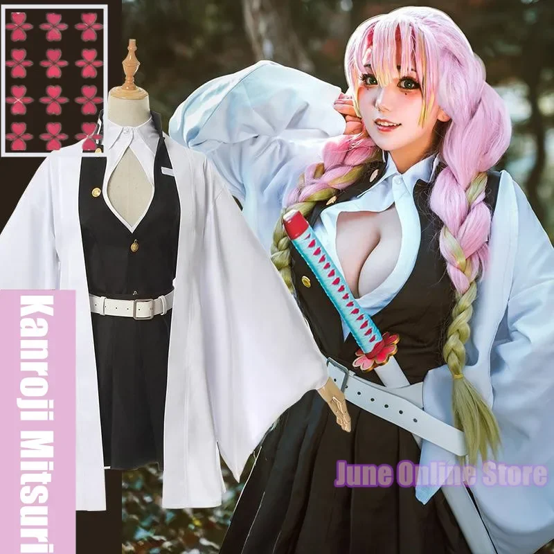 Kimono Kanroji Mitsuri Cosplay Costume Wig Kisatsutai Sexy Uniforms Clothes Halloween Lense Shoes