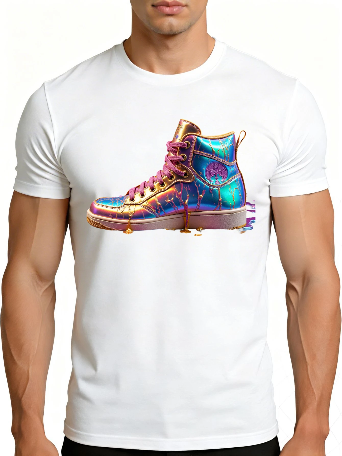 Men's Graphic T-Shirt - Breathable, Soft, Lightweight - Colorful Sneaker Design Print - Retro Fun Pattern Casual Short Sleeve Summer Top, Gift for Him