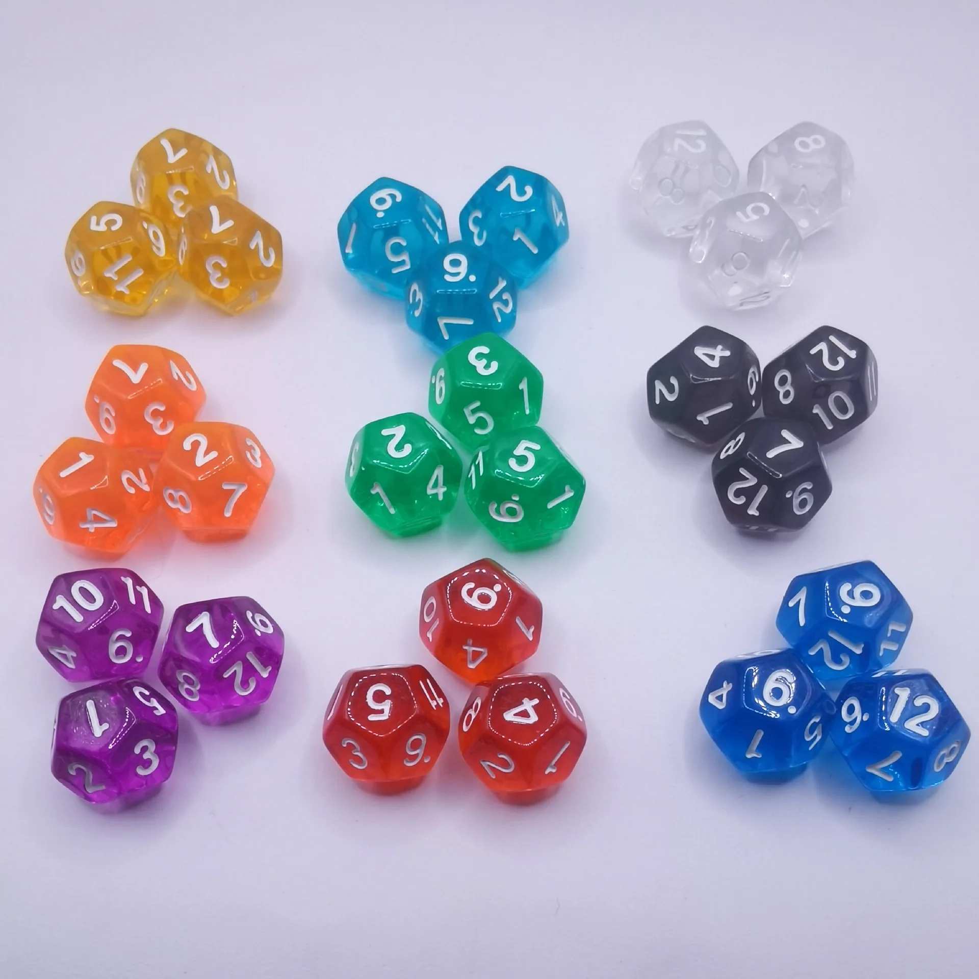 10Pcs Acrylic Transparent 12 Sided Dice 18mm Digital Number Cubes Round Coener For Kid Educational Toys DIY Board Games Dice D12