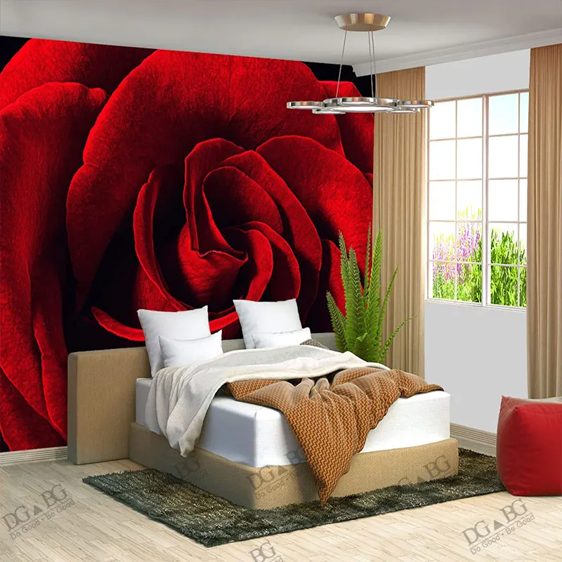 

Custom 3D Large Mural Big Red Rose Romantic And Warm Photo Wallpaper For Wedding House Wall Covering Fabric Textile De Parede