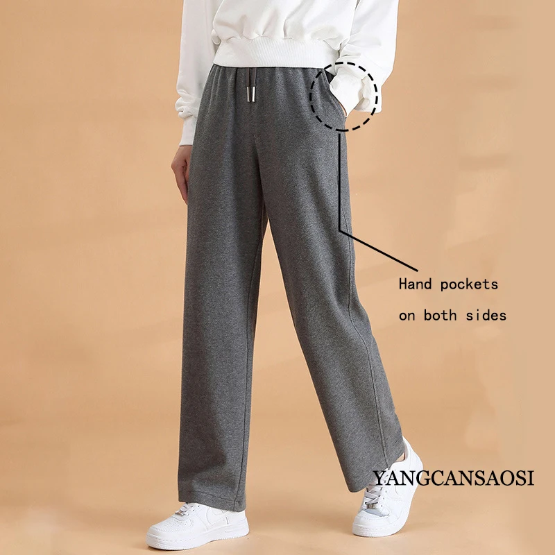 Autumn/Winter Women\'s Mulberry Silk Thickened Velvet Casual Straight Leg Pants Sports Pants with Real Silk Pocket Guard Pants