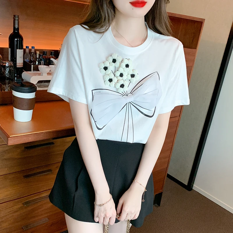 New Summer Short Sleeve Blouse Women O-Neck White Blouse Shirt Women Tops Blusas Mujer De Moda 2024 Verano Blouses Blusa G696