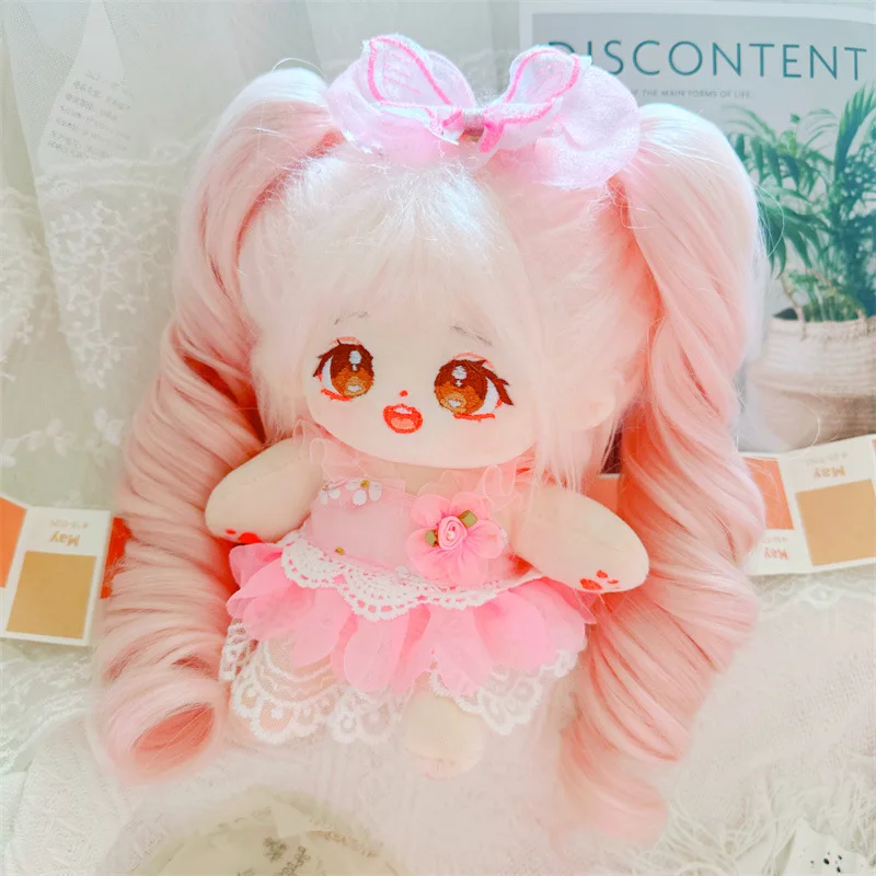 Roupa de boneca princesa rosa para meninas, roupa de boneca Kawaii Idol, saia de malha rosa, brinquedos macios de pelúcia, presentes fofos, 20cm