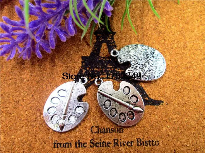 50pcs/lot-Paint Palette  Antique Tibean Silver Paint Pallet Charm Pendant 28x19mm