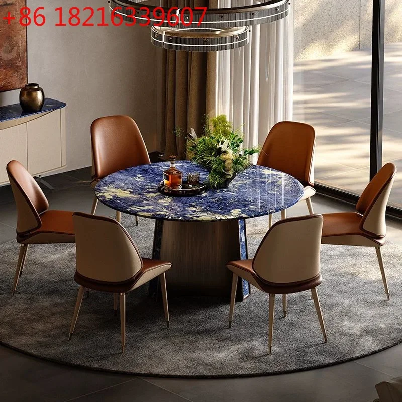 YAO Natural Luxury Stone Round Dining Table, Large Flat Villa Dining Room, Light Luxury Marble Dining Table