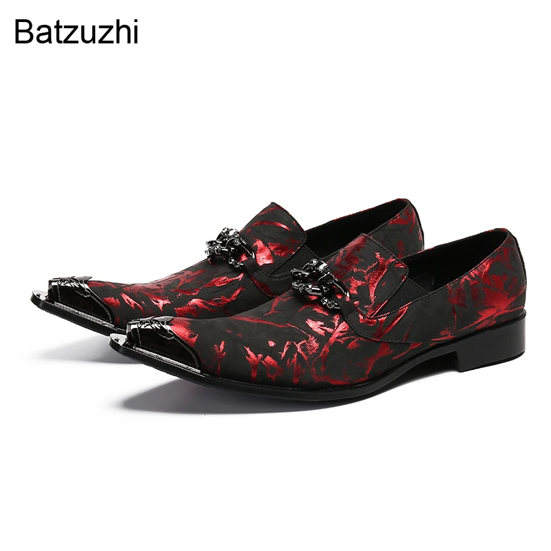 Batzuzhi Men Dress Shoes Leather 2022 New Wine Red Pointed Toe Formal Business Leather Shoes for Men Party & Wedding, Size 38-46