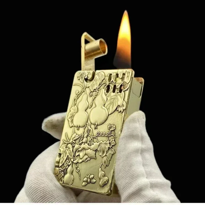 Creative Brass Semi Automatic Ejection Oil Lighter Double sided Fine Relief Large Oil Warehouse Lighters Gadget Men's Gift