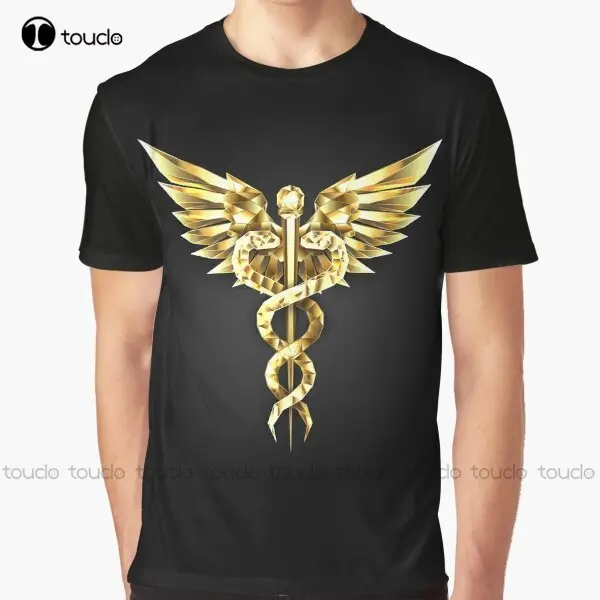 Gold Polygonal Symbol Caduceus Graphic T-Shirt Dog Shirts Digital Printing Tee Shirts Christmas Gift New Popular Xxs-5Xl