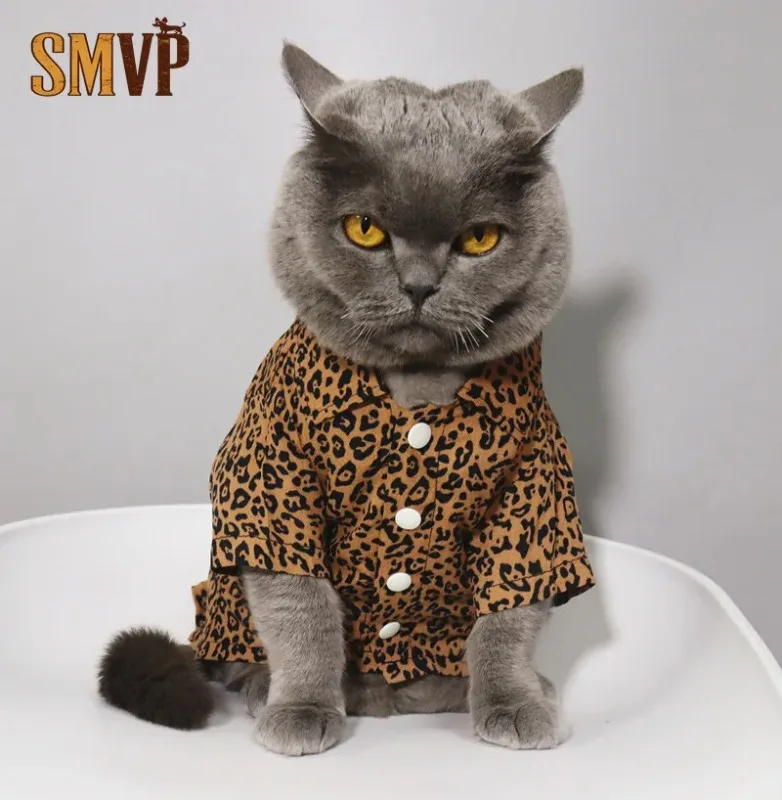 

Kitten Small Dog Can Wear Summer Light and Breathable Cool Handsome Leopard Print Flower Shirt Boss Style Have Imposing Manner