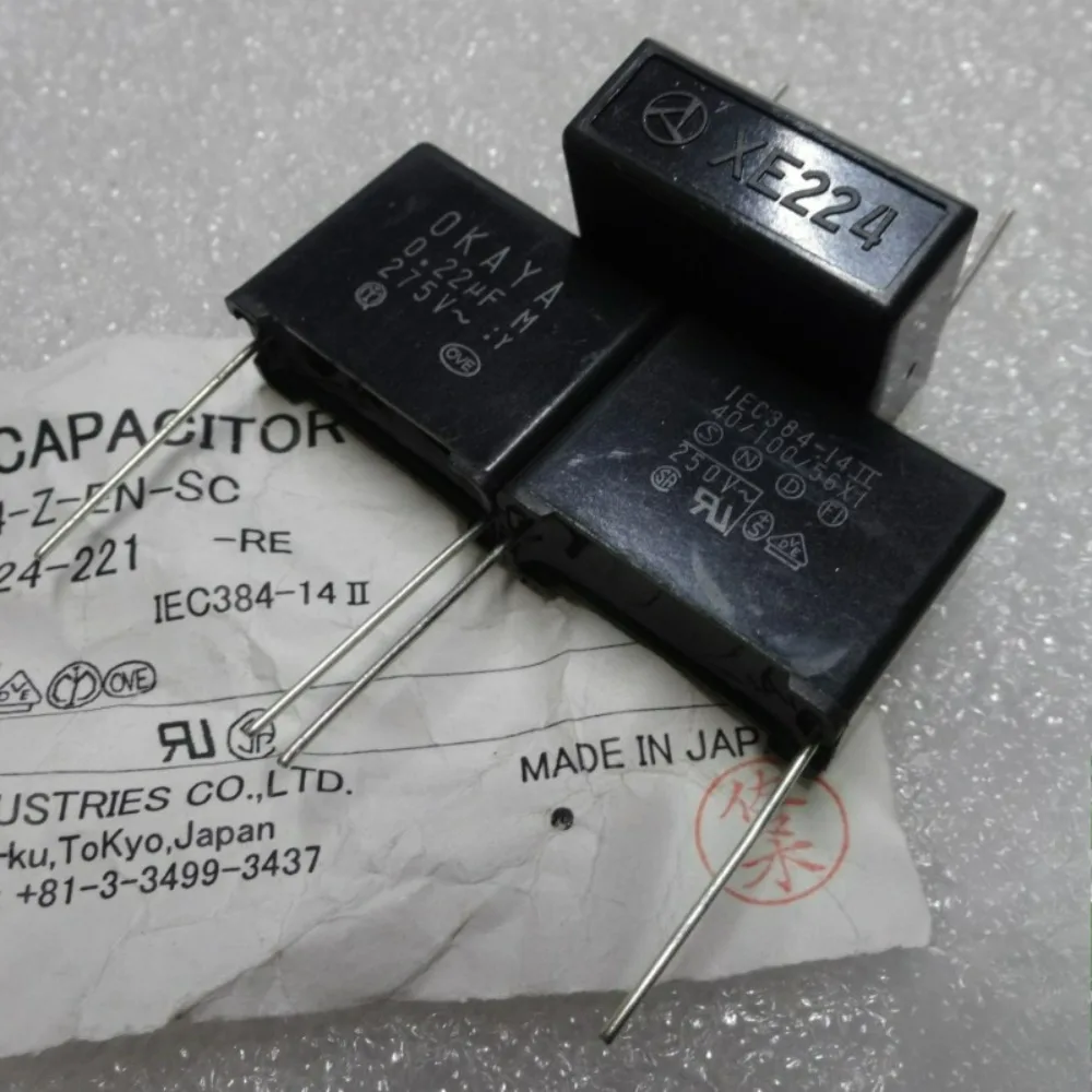 10pcs/lot 0.22uf 275vAC 220nf u22 224 M Brand New 22mm Film Capacitor XE224-Z-EN-SC