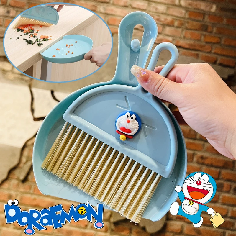 Doraemon Desktop Broom Set Cartoon  Desktop Dustpan Set Mini Portable Plastic Dust Pan Brush Cleaning Tool Keyboard Table Desk