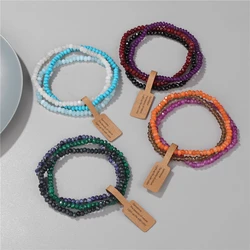 3pcs/Lot Faceted Natural Stone Beaded Bracelets With Wish Card 3*4mm Multicolour Crystal Elastic Bracelet Women Men Healing Gift
