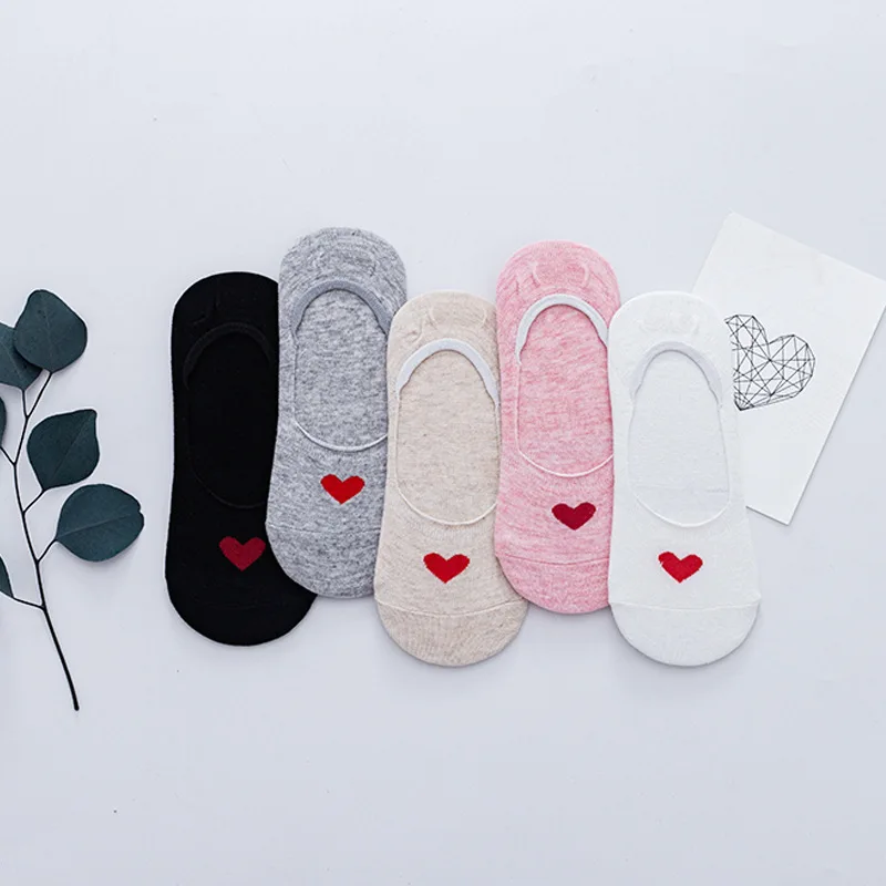 5 Pairs/Set Fashion Cotton Women Short Red Heart Cute College Fresh Female Socks Soft Summer Autumn Hot Sale Girls Ankle Sox