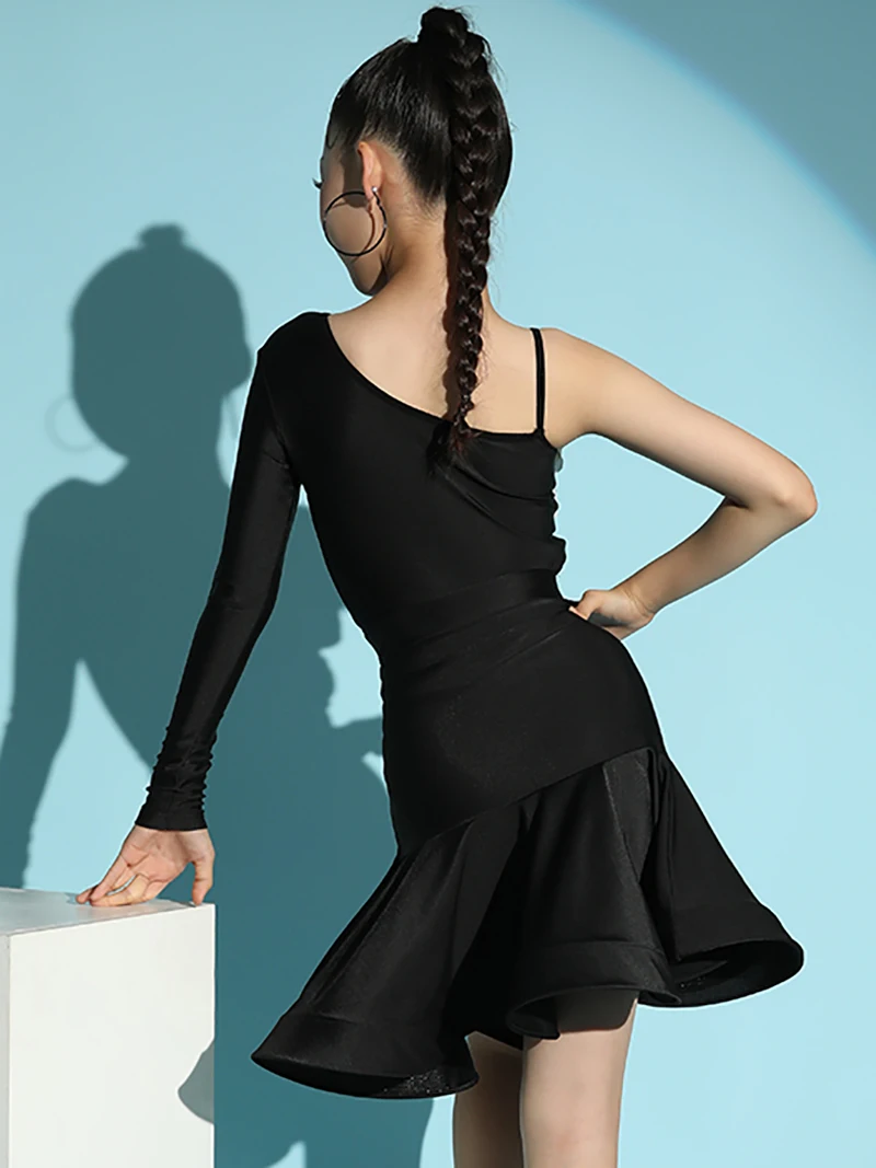 Kids Girls Strap Latin Dancewear Latin Dance Flower Practice Set One Shoulder Advanced Sense Practice Table Performance Clothing