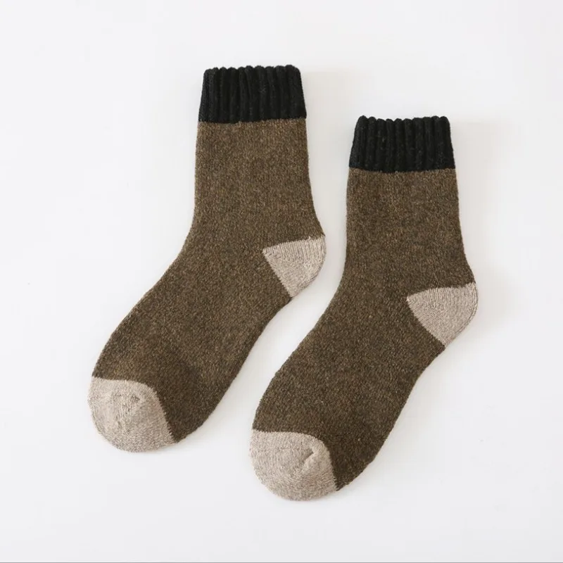 Autumn and winter men's high-end warm  thickened warm middle tube, looped color matching socks, casual plush towel socks