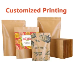 Custom Logo Kraft Paper Nuts Candy Biscuits Tea Self Standing Zipper Packaging Pouch Bags