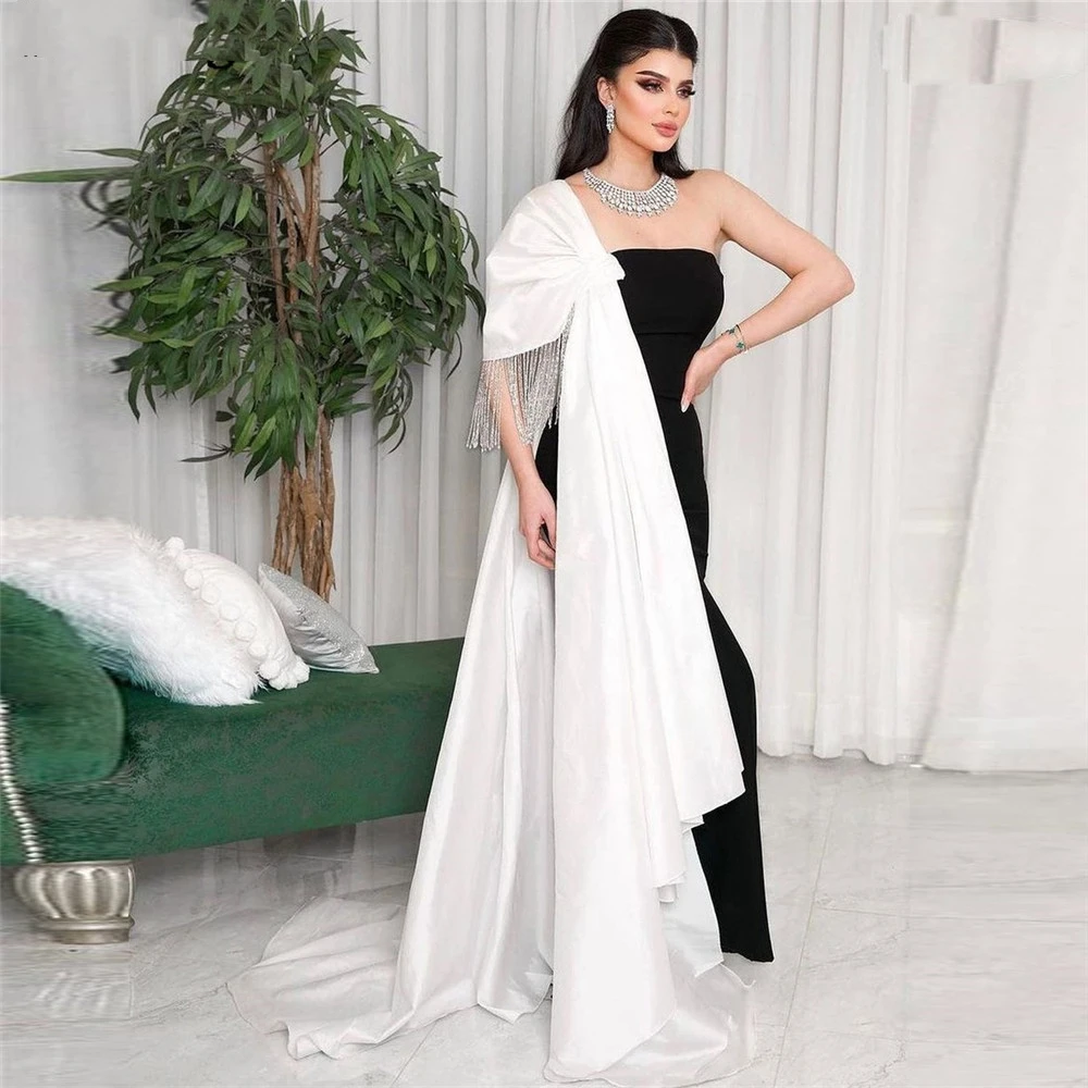 

Elegant Women Long Saudi Arabia Prom Dresses One Shoulder Strapless Mermaid Formal Evening Dresses Floor Length Women Party Gown