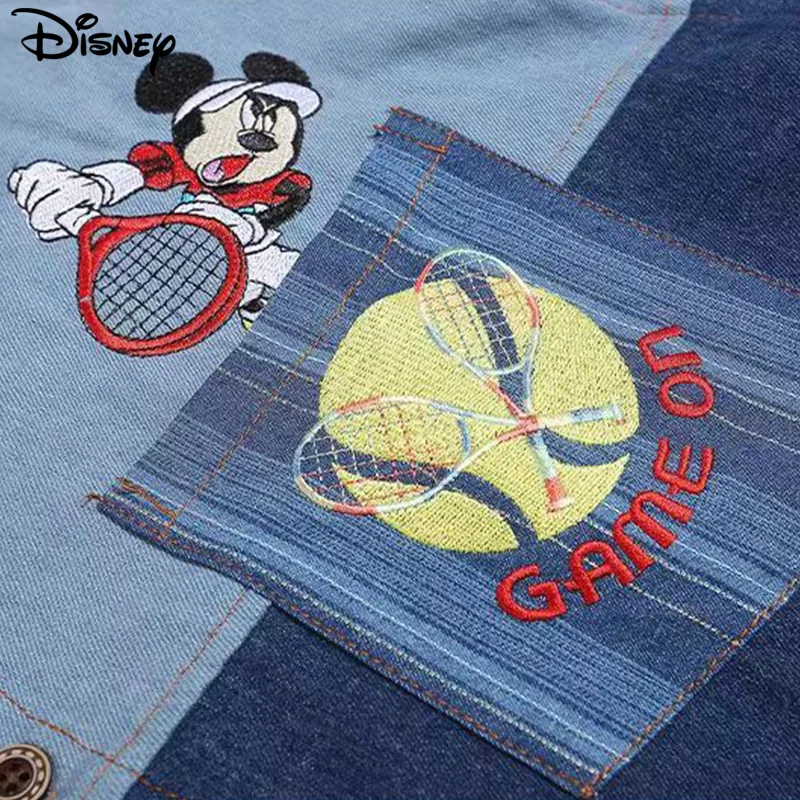 Disney 2024 New Arrival Top Fashion Cotton Embroidery Mickey Mouse Loose Ins Cartoon Large Size Casual Cowboy Shirts