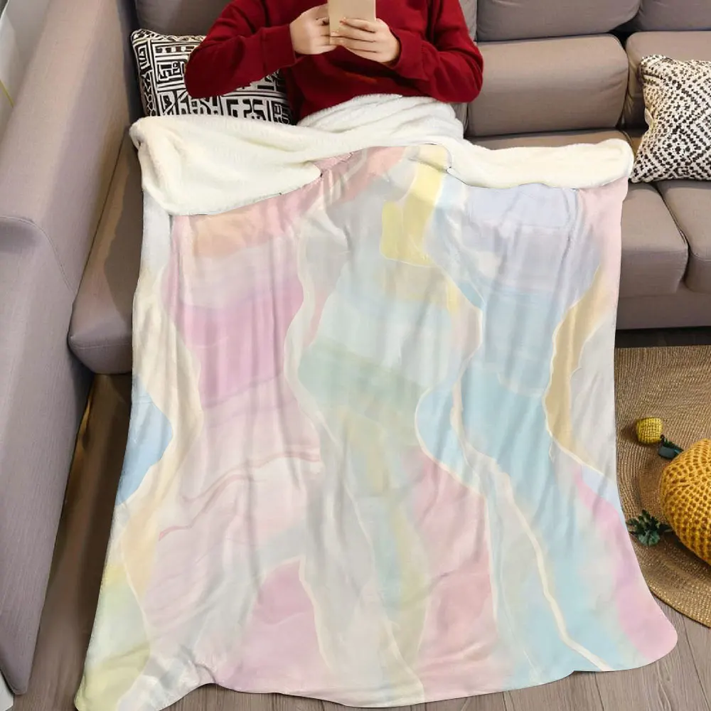 Pastel Marble Fluid Flannel Blanket Warm Soft Halloween Christmas Decorative Couch Warm Cozy All-Season Gift