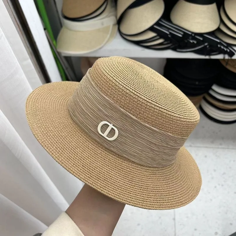 

New versatile spring and summer flat top hat adjustable sun protection straw hat