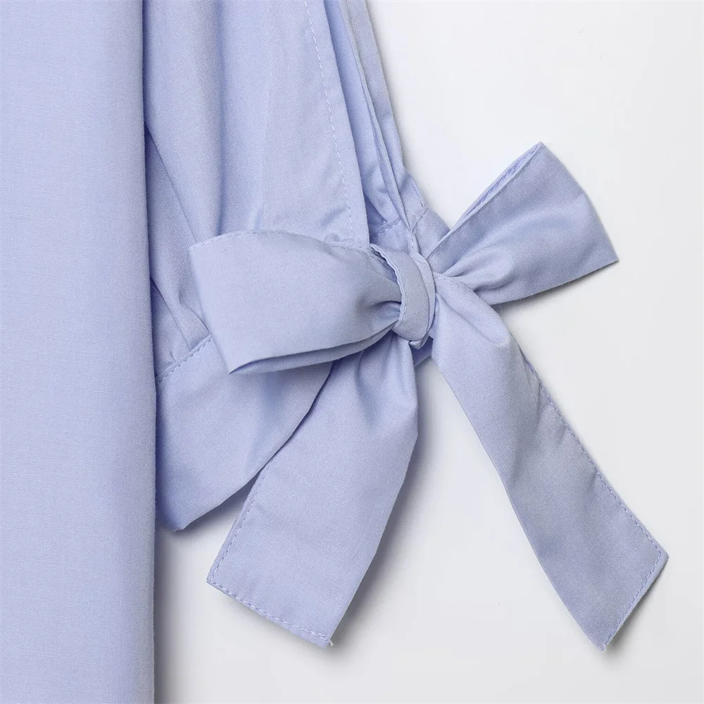 women's summer new fashionable slim fit versatile short style with a single lapel and bow decoration shirt