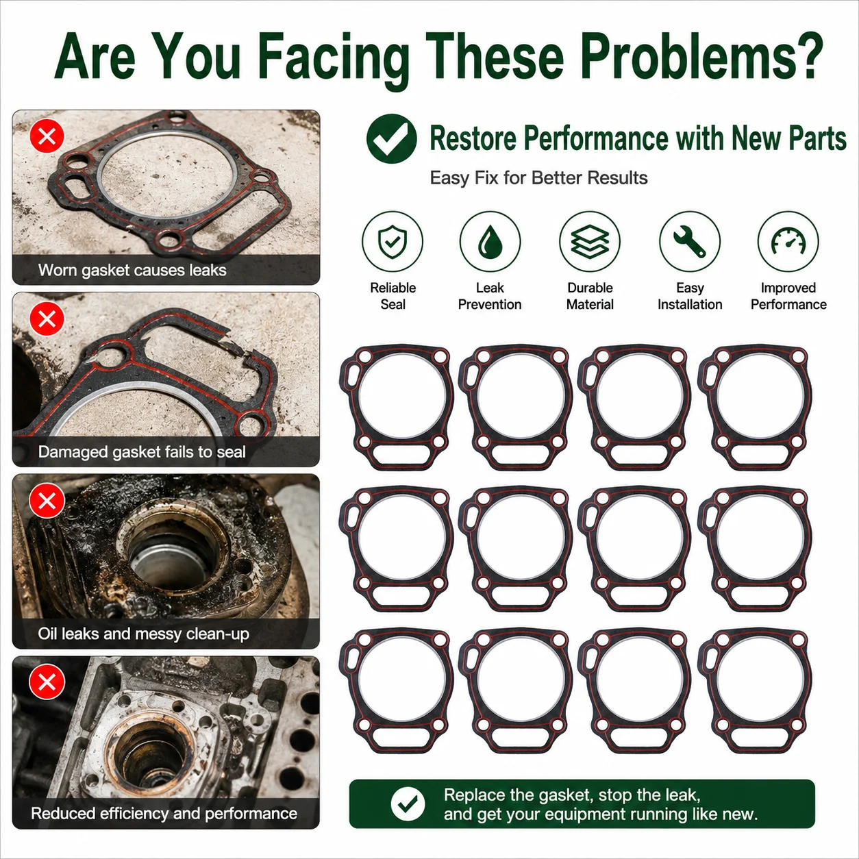 12x Head Gasket 88mm For Honda GX390 188F 389CC 13HP 4-Stroke Engine Motor Generator Water Pump Parts Replaces 12251-ZF6-W01