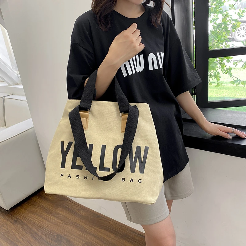 

2023 New Women Fashion Tote Leisure Designer Brands Canvas Shoulder Bags Students Casual Handbags With Big Pockets For Shopping