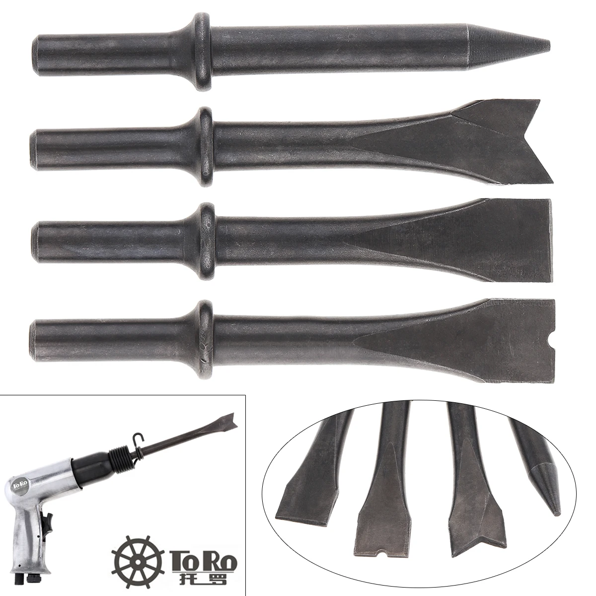 4 Cái/bộ Ngắn Không Đục Cứng 45 # Thép Chắc Chắn Không Đục Va Đập Đầu Hỗ Trợ Bằng Khí Nén Công Cụ Cắt Rỉ Sét loại Bỏ
