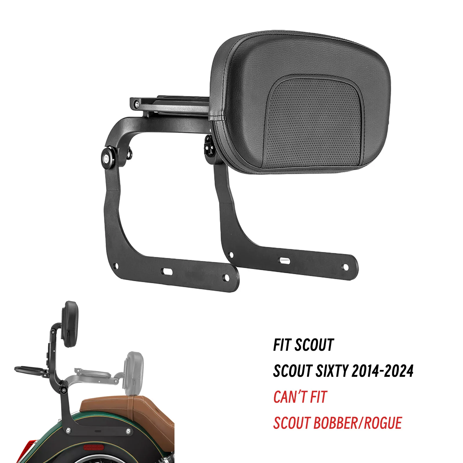

Multi Purpose Adjustable Folding Motorcycle Rear Backrest Sissy Bar Fit Indian Scout Sixty Scout 2015-2024(Not for Bobber/Rogue)
