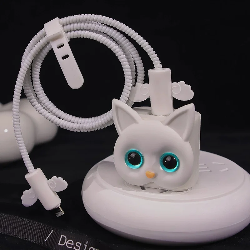 Cute Cartoon Transparent Cat Protector Organizer Data Line Management Charging Safe Winder For IPhone IPad 11 12 18W-20W Charger
