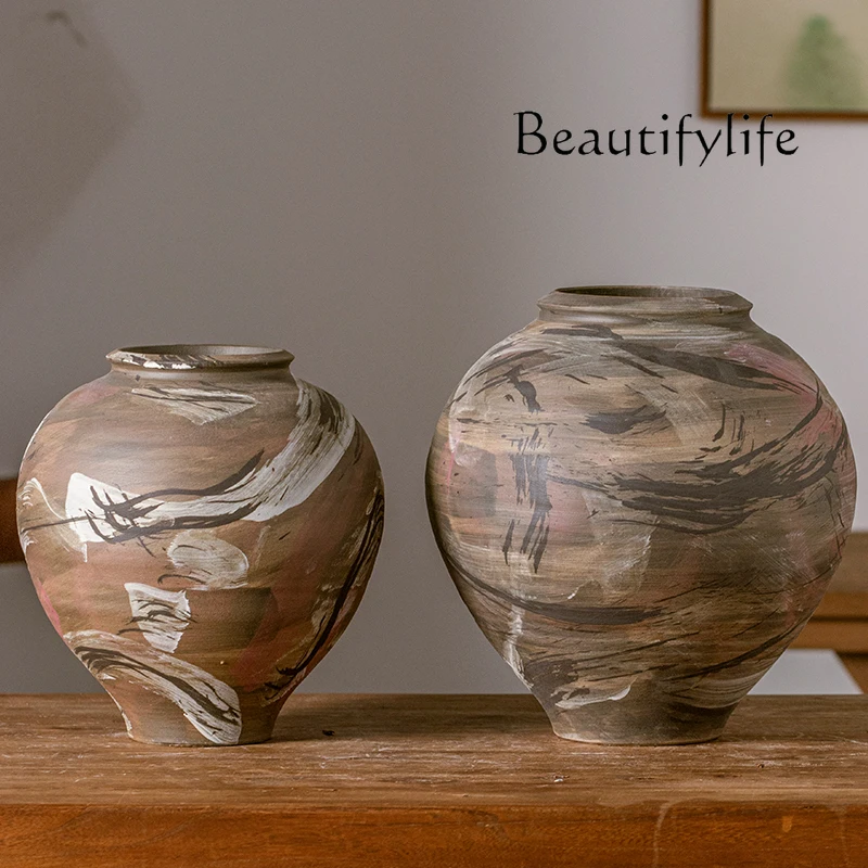 

Hand painted red retro style ceramic vase hydroponic high-end villa model room ceramic jewelry ornament vase