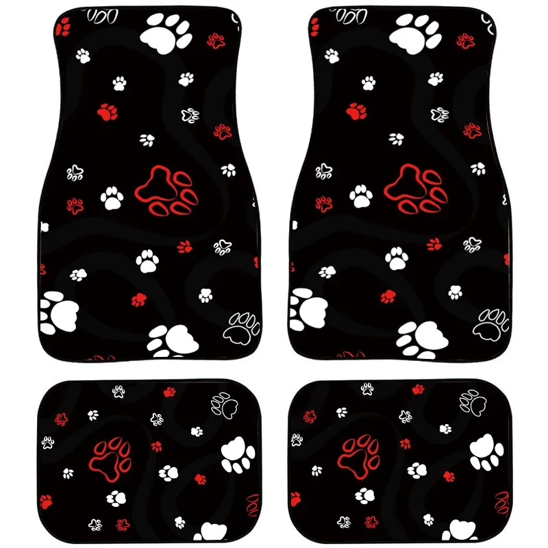 Full Set 4PCs Pack Unisex Car Anti-slip Foot Mat Black And White Dog's Paw Pattern Design Car Carpet, For Golf 5