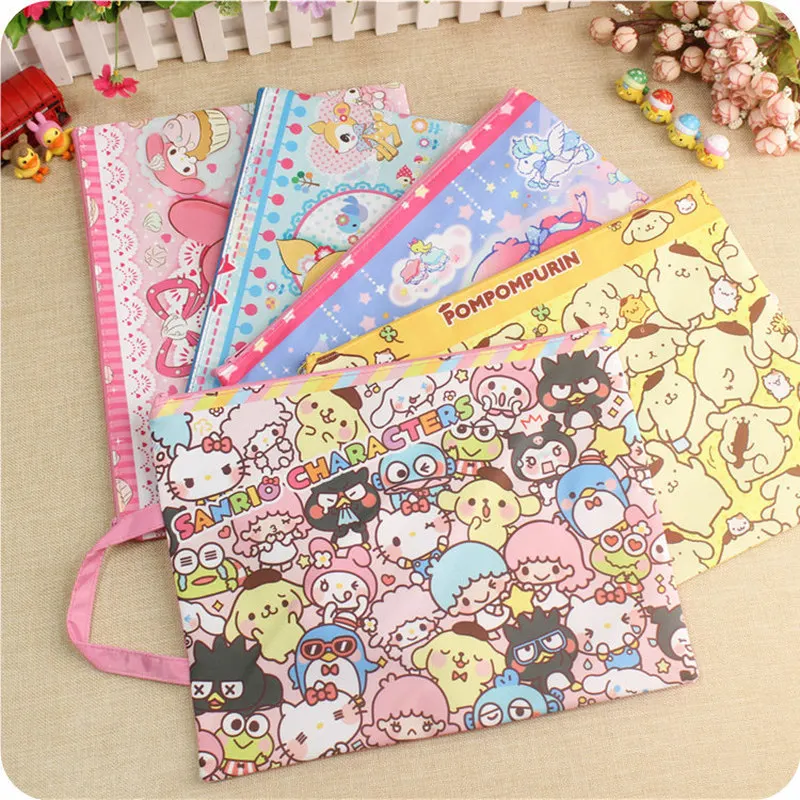 New Sanrio Stationery Cute Cartoon Student File Bag Data Storage Bag Thickened A4 Single Canvas Zipper Bag Variety Of Styles