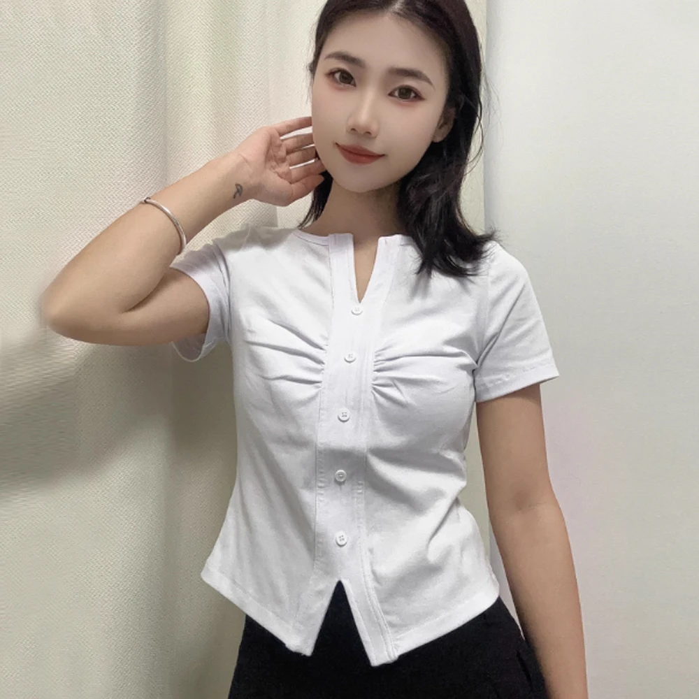 

European long sleeved t-shirt autumn women's clothing new fashion light luxury V-neck slim fit pure cotton casual plus size top