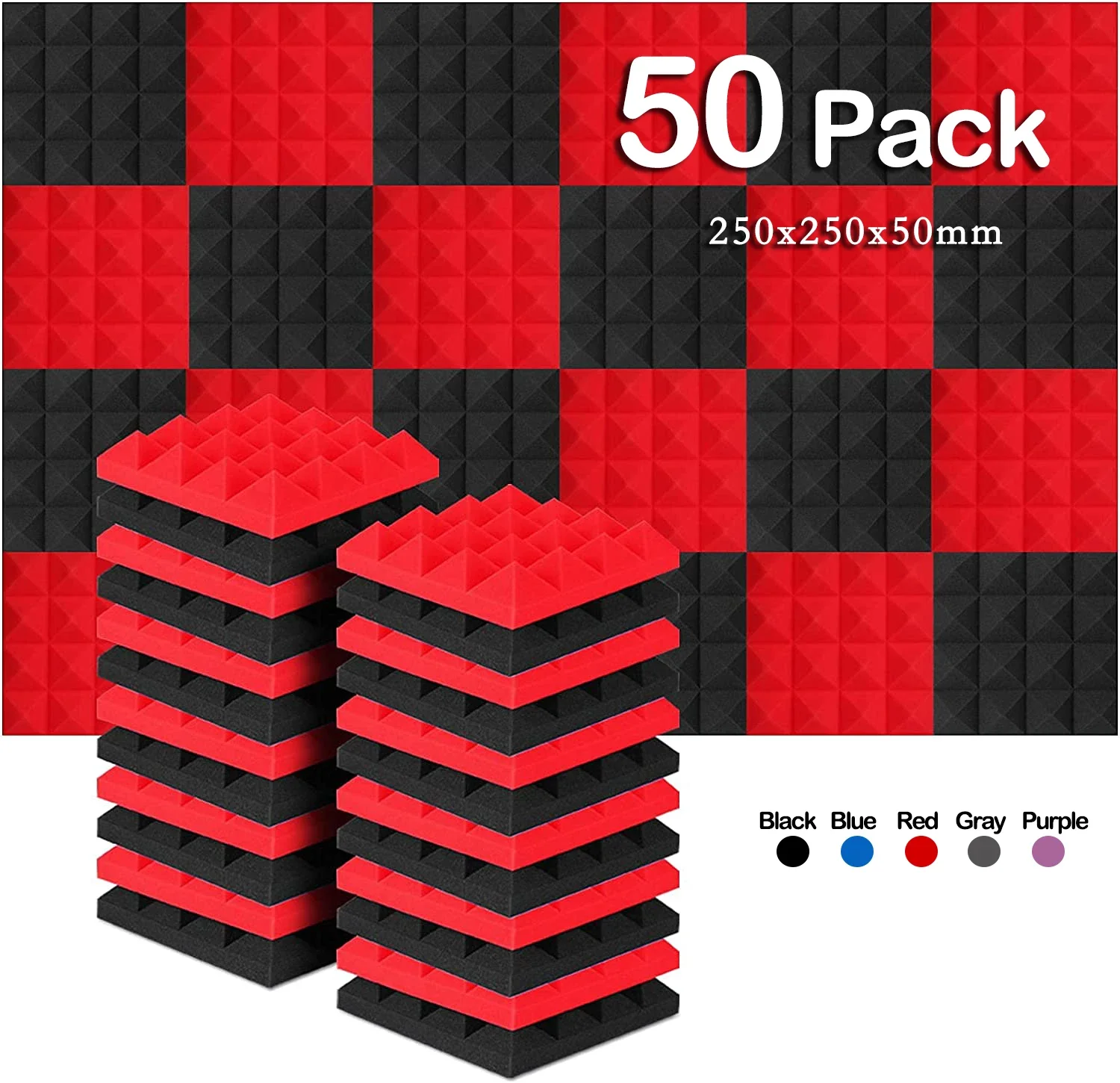 

50Pack 250x250x50mm Studio Acoustic Foam Panel Soundproof Wall Noise Protective Foam Sound Absorption Treatment Panel KTV Room