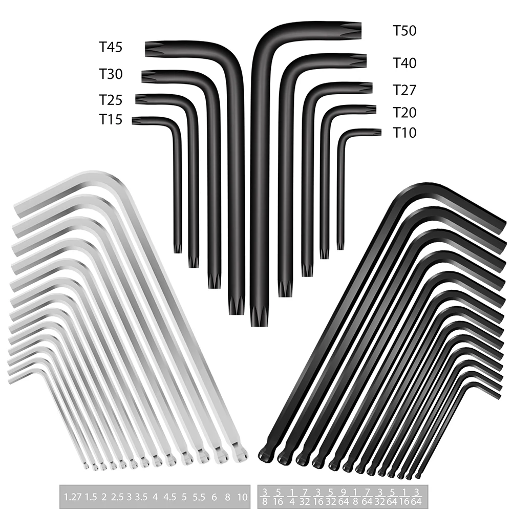 36 Pcs Inbussleutel Set Lange Arm Ball End Inbussleutel Socket Schroef Wrench Multi-Size Interne Zeshoekige Spanner inch/Metrische/Ster