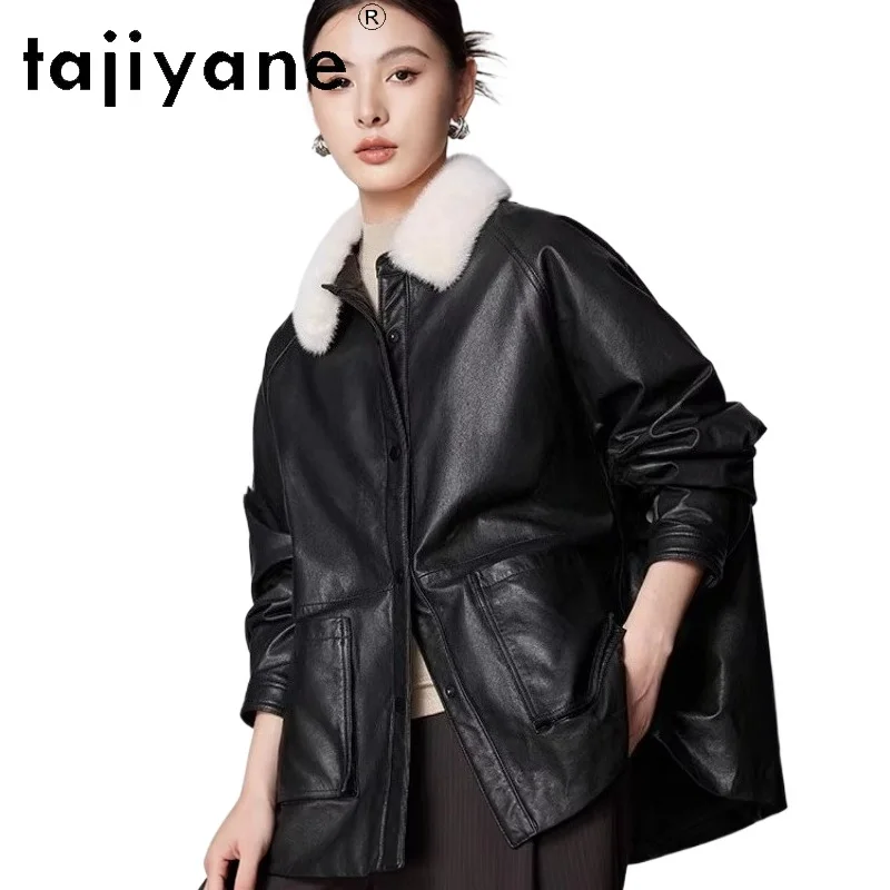TAJIYANE Pelle di pecora Piumini d'oca Donna Collo di pelliccia di visone di lusso Piumini Giacca in vera pelle 2025 Abiti invernali дубл onderка