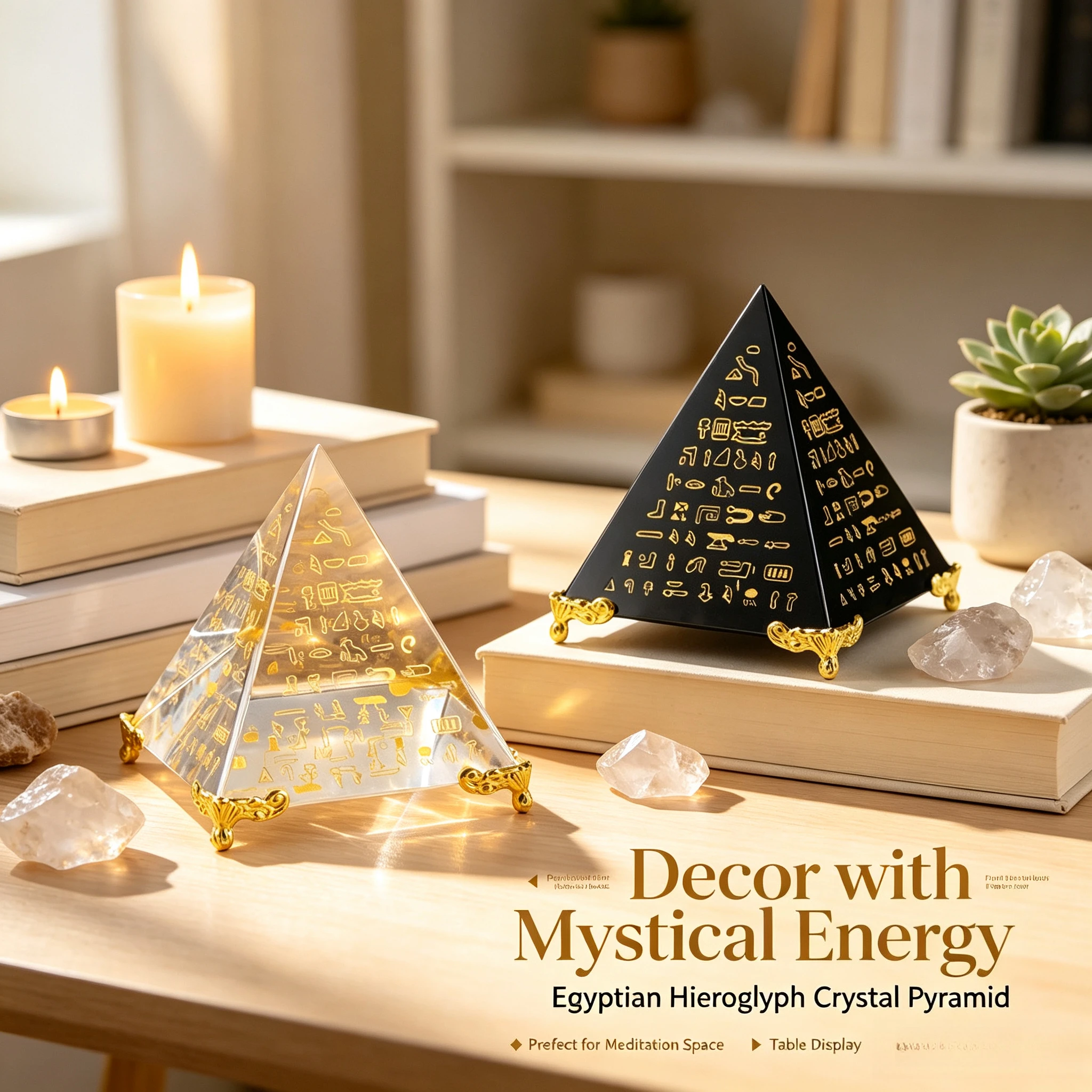 Egyptian Pyramid Crystal Glass Ornament Hieroglyph Decoration Ancient Culture Sculpture Home Desktop Decor Collectible Gift