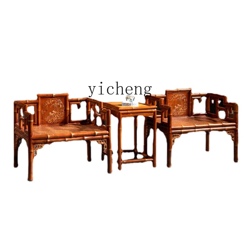 Zk Balcony Table-Chair Set Three-Piece Set Living Room and Tea Room Dragon Bamboo Handmade Mortise