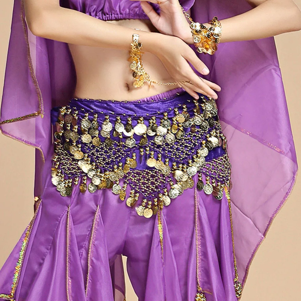 허리 체인 여성 보헤미안 벨리댄스 벨트 수제 금색 구슬 동전 힙 스카프 랩 쉬폰 댄스 액세서리