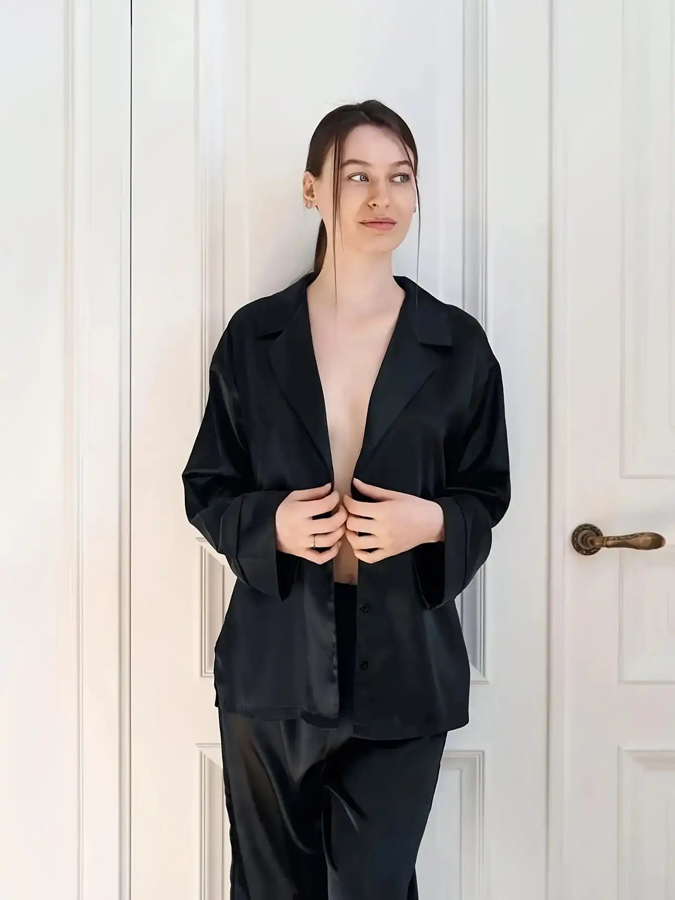 طقم بيجامة نسائي فضفاض كاجوال للربيع/السيارات - كارديجان بأزرار وأكمام طويلة + بنطلون، قماش ناعم #6