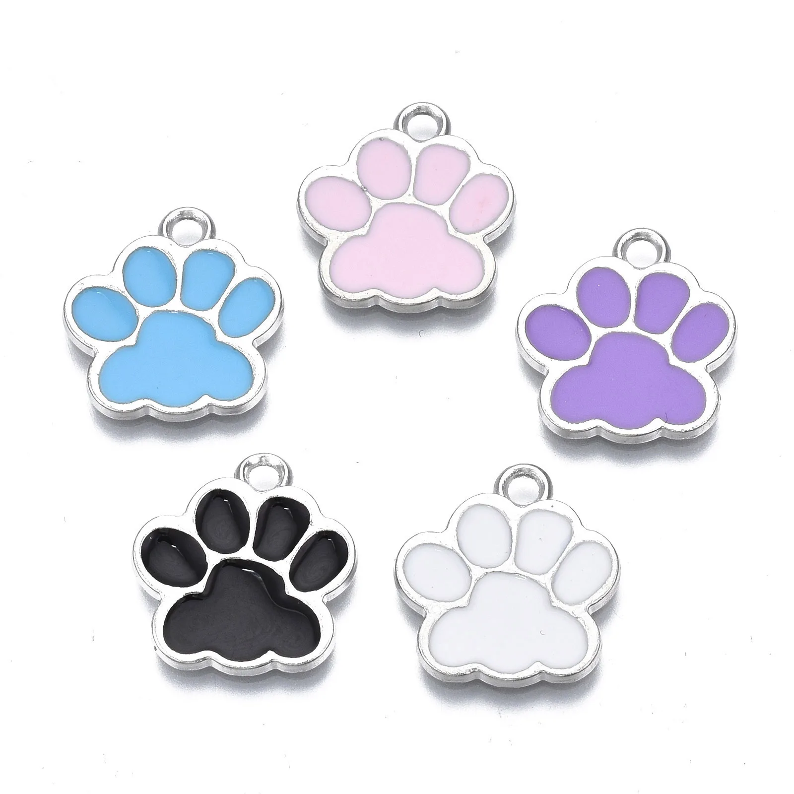 Pandahall 10Pcs Mixed Color Dog Paw Prints Alloy Enamel Pendants Metal Charms With Hole For Necklace Bracelet Jewelry Making