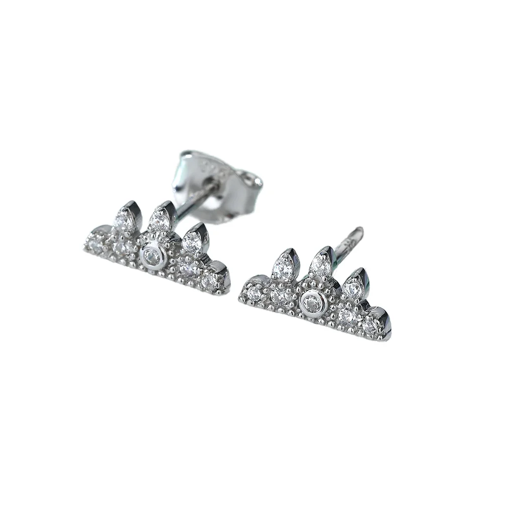 

Sun Star Custom 925 Sterling Silver Crown Stud Earrings White Zircon Stone Trendy Jewelry for Wedding or Gift
