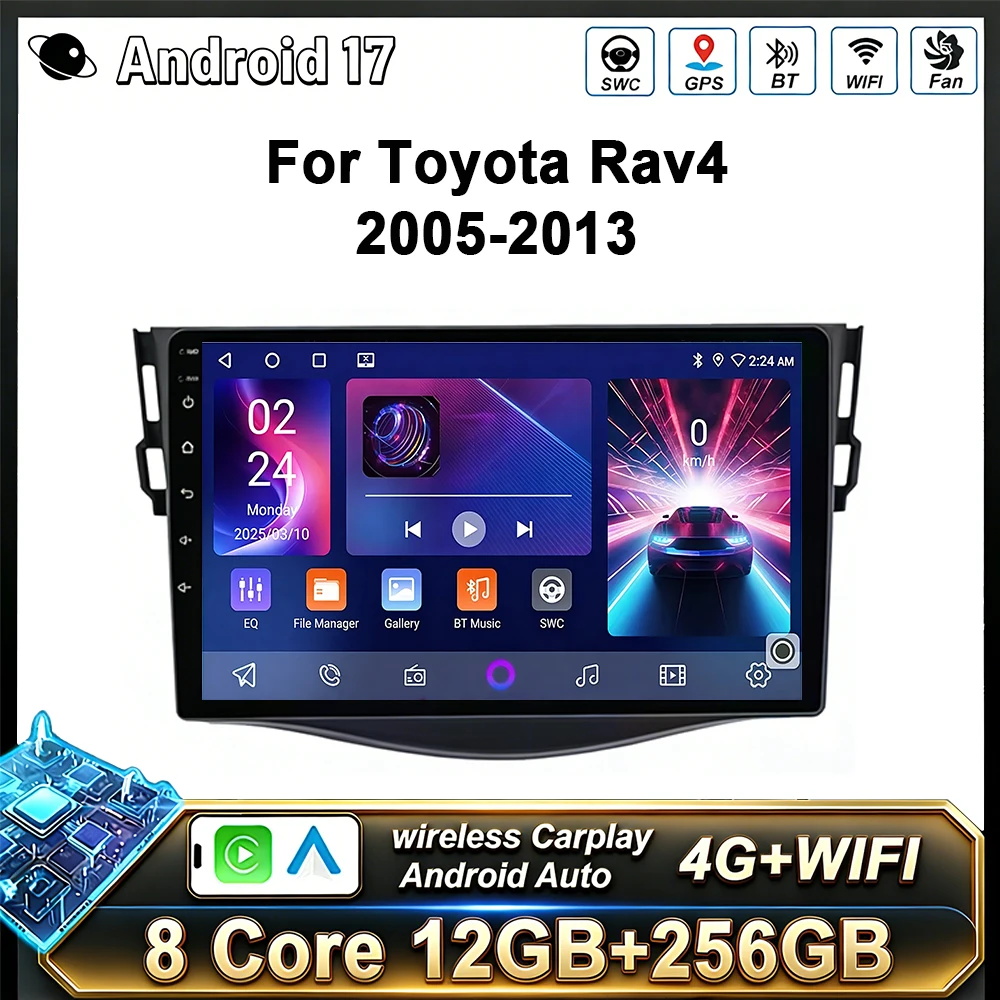 Radio para Auto Android 17 con Carplay Inalámbrico para Toyota RAV4 Rav 4 2005-2013, Reproductor Multimedia Qualcomm, Navegación GPS, Unidad Principal Estéreo