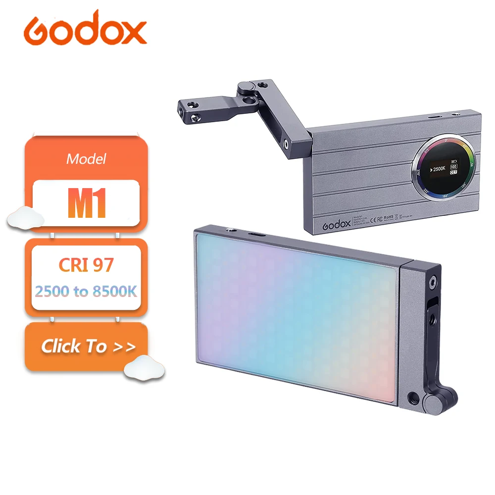 

Godox M1 2500K to 8500K RGBWW Mini Creative On-Camera Video LED Light with 15 Effects 40 Presets Music Mode for Photography