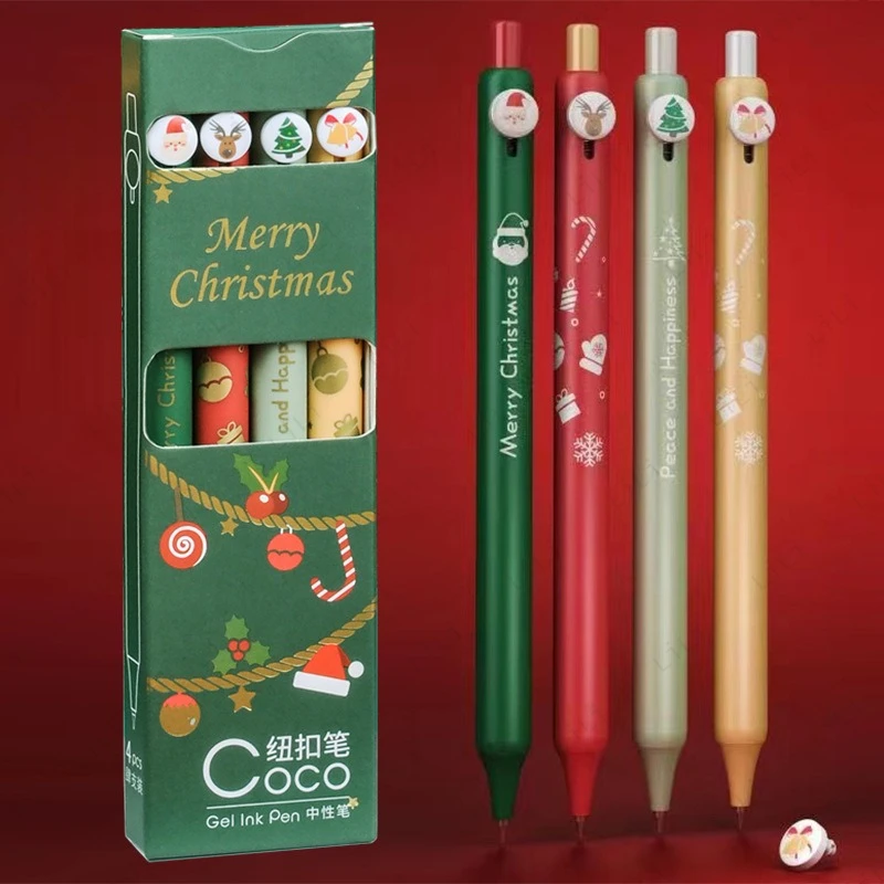 

4pcs/set New Christmas Cute and Pressing Neutral Pen 0.5mm Black Ink Signature Pen Student Cartoon Festival Gift